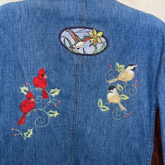 Lee Set Vintage Womens Blazer Size Large Upcycled Denim Patch Embroidered Lace - Picture 9 of 16